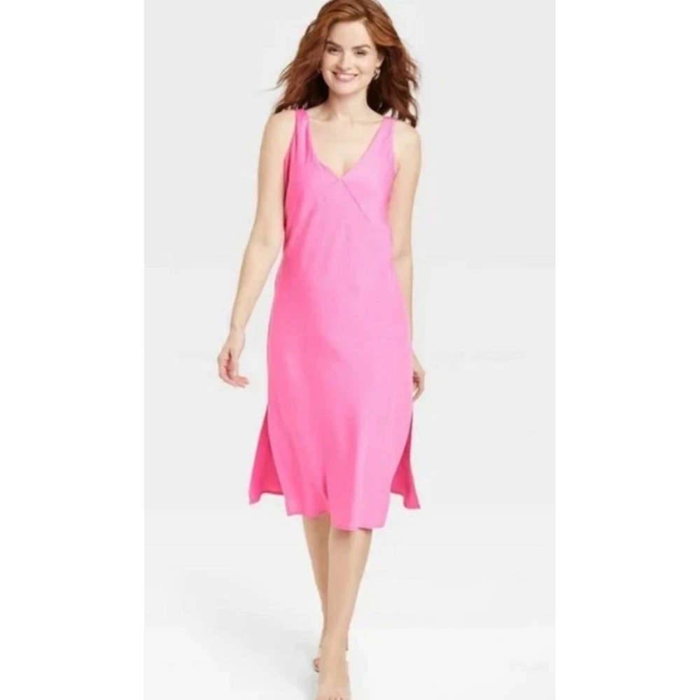 A New Day Hot Pink Sleeveless V-Neck Midi Dress NWT Size M